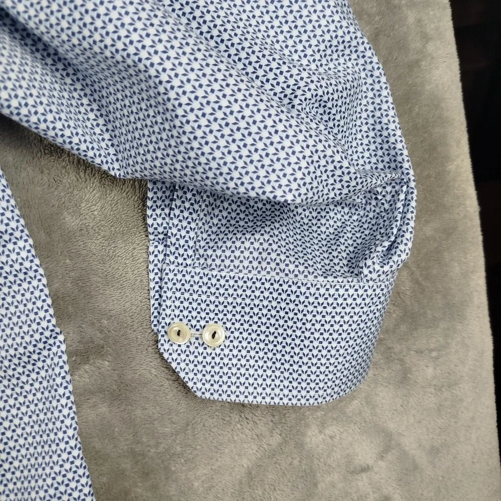 ETON Classic Fit Dress Shirt Blue Geometric Mens 3XL(19 48) Button Long Sleeve